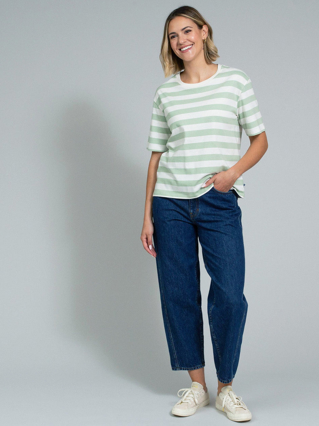 Oxbridge Jersey T-Shirt Soft Sage Stripe — gallery