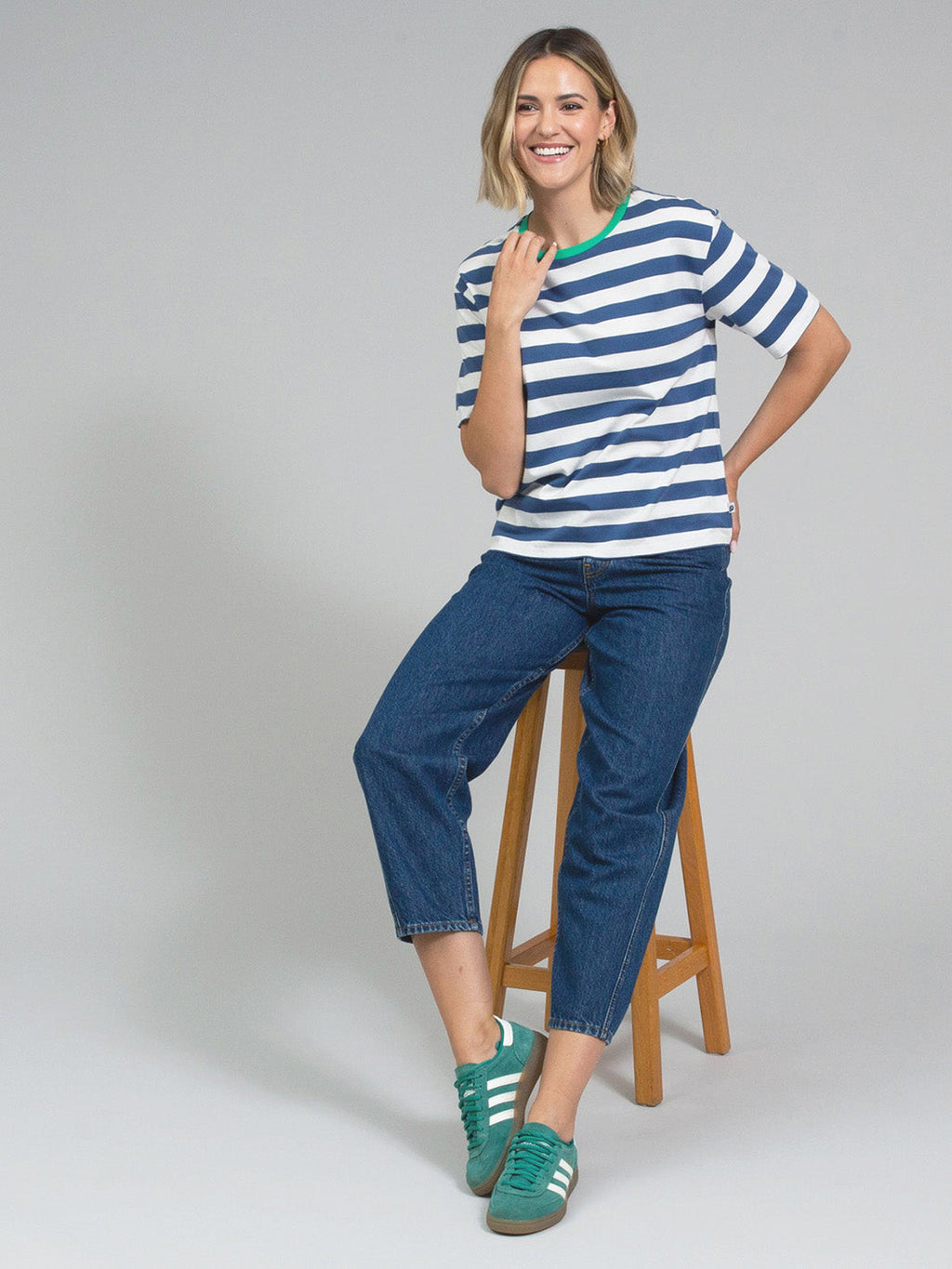 Oxbridge Jersey T-Shirt Navy Stripe — gallery