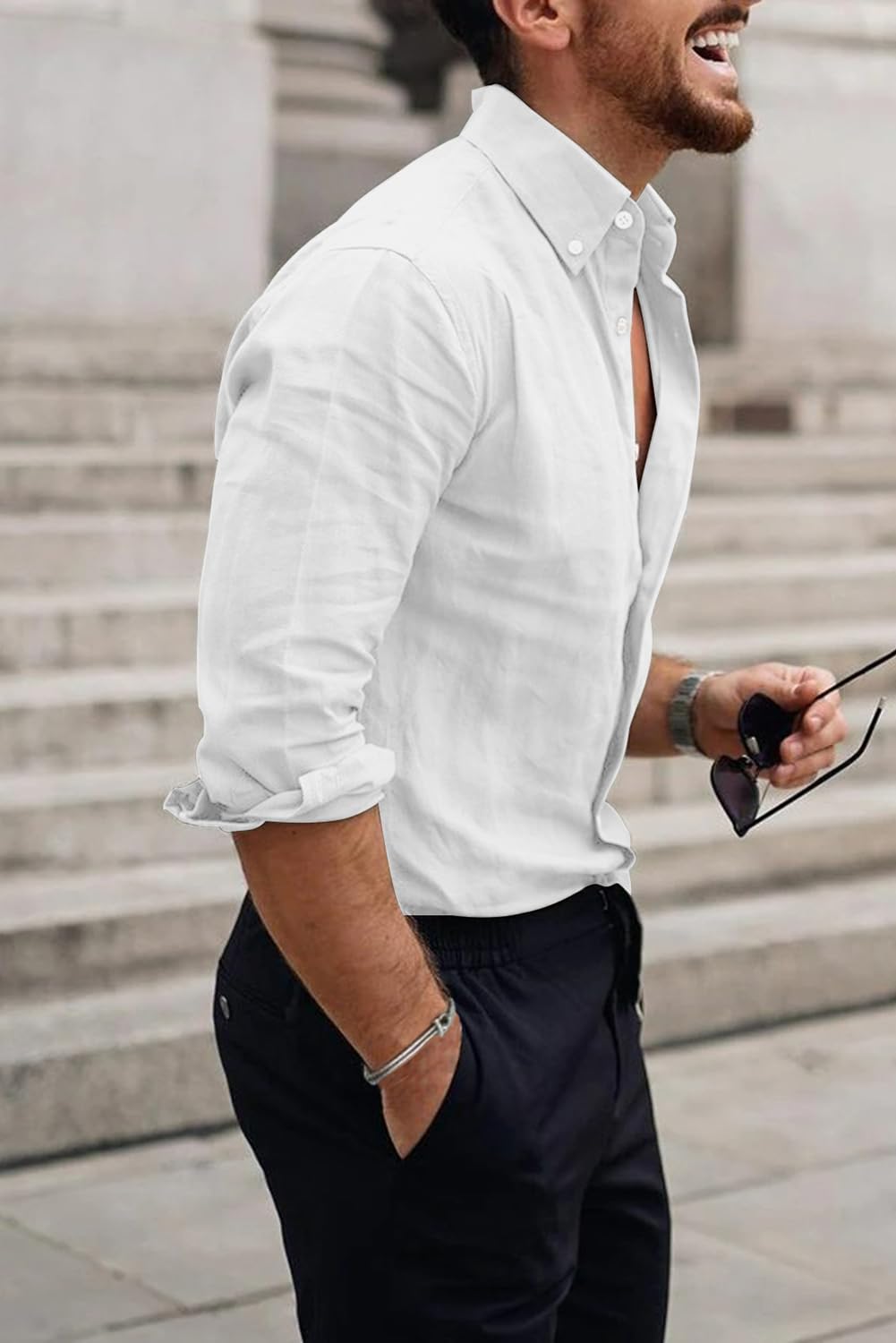 Cotton Linen Button-Down Long Sleeve Shirt for Men - gallery