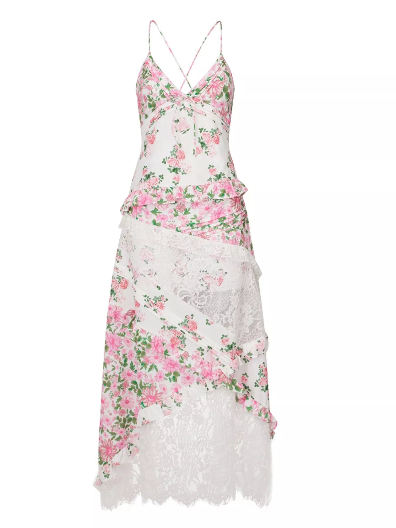 Lace Floral Ruffle Trim Maxi Dress for Women - gallery