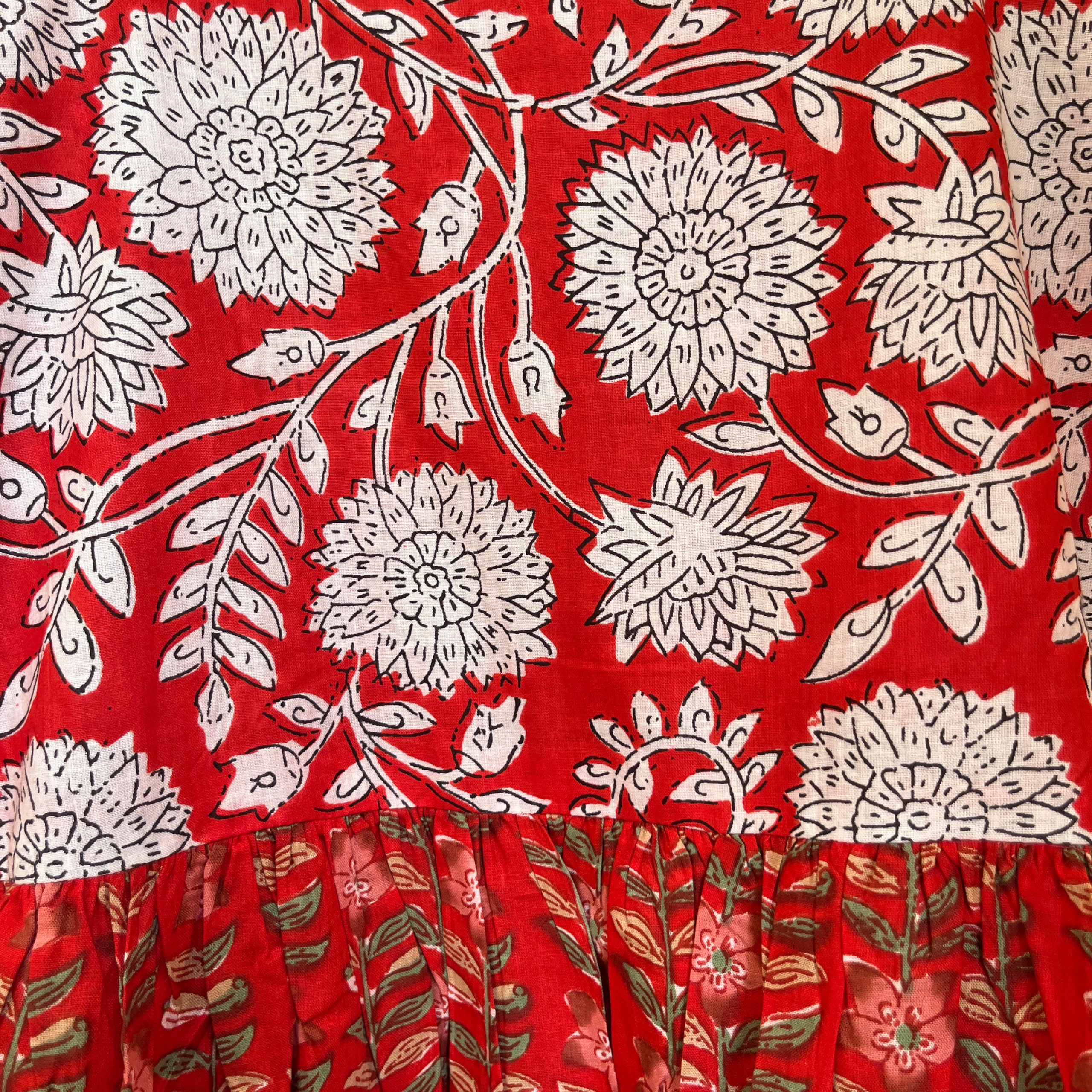 Red Floral Cotton Maxi Dress for Women — Sleeveless Flowing - gallery