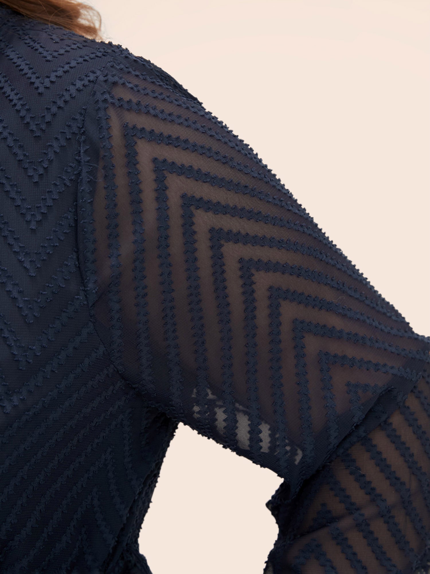 Solid Geometric Pocket Mesh Lantern Sleeve Belted Dress for Women - gallery
