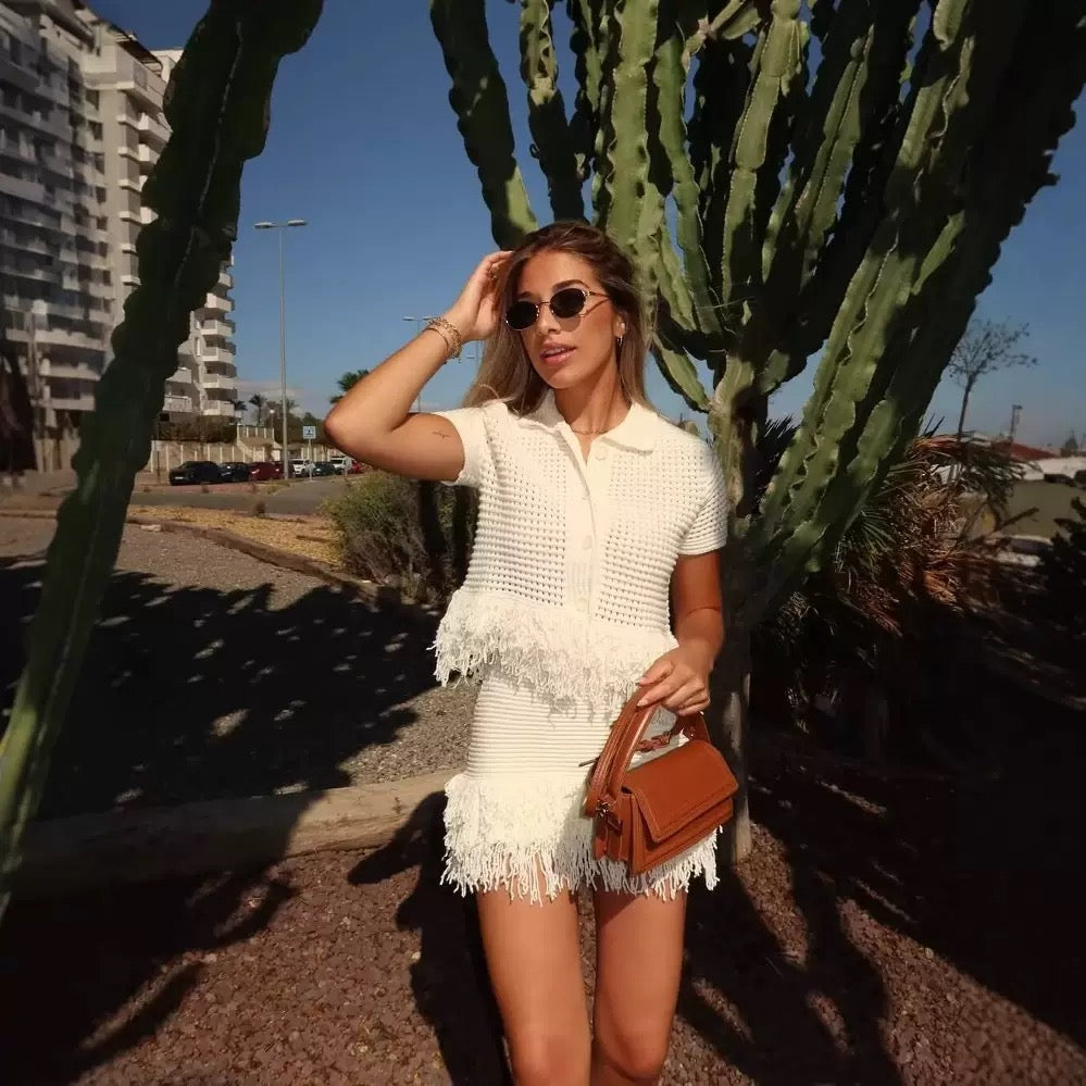 Lake Crochet and Tassel Shirt and Skirt Coord Set for Women