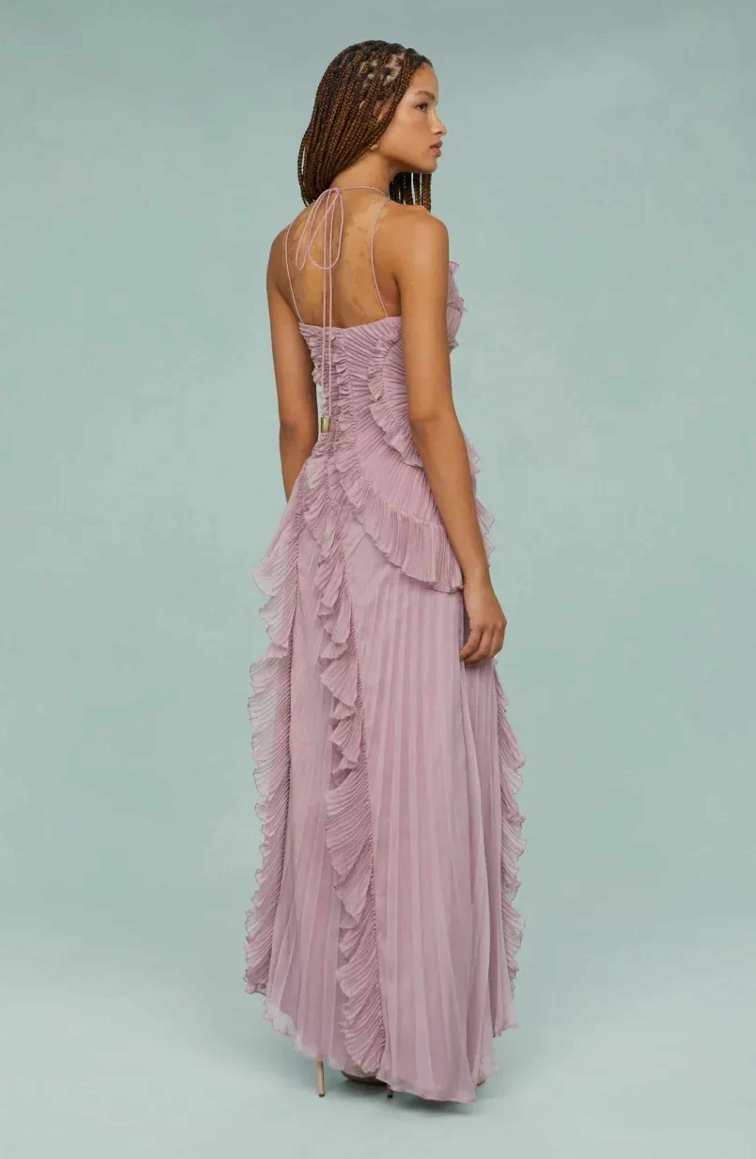 Pleated Frill Halter Neck Maxi Dress for Women - gallery