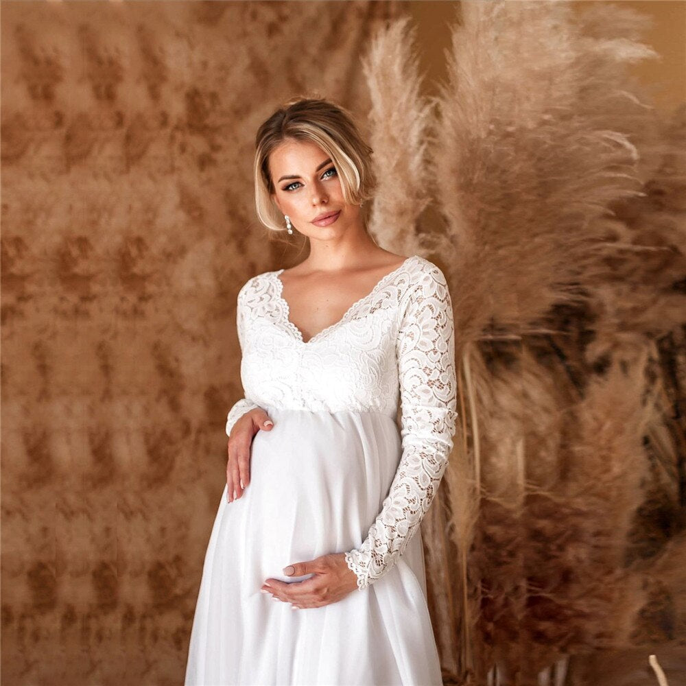 Elegant Lace Maxi Dress for Moms-to-Be