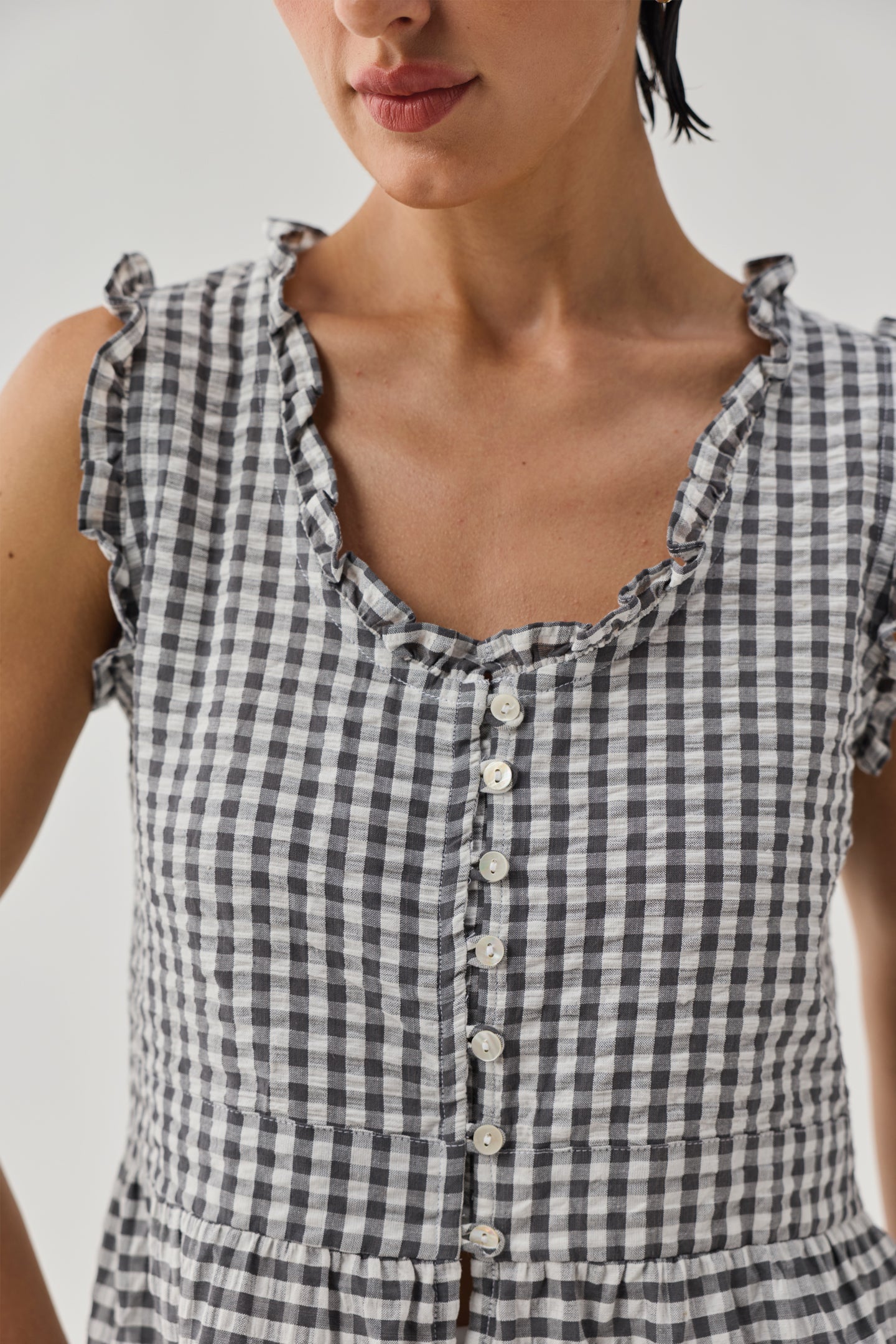 Embroidered Peplum Top in Grey Check for Women - gallery