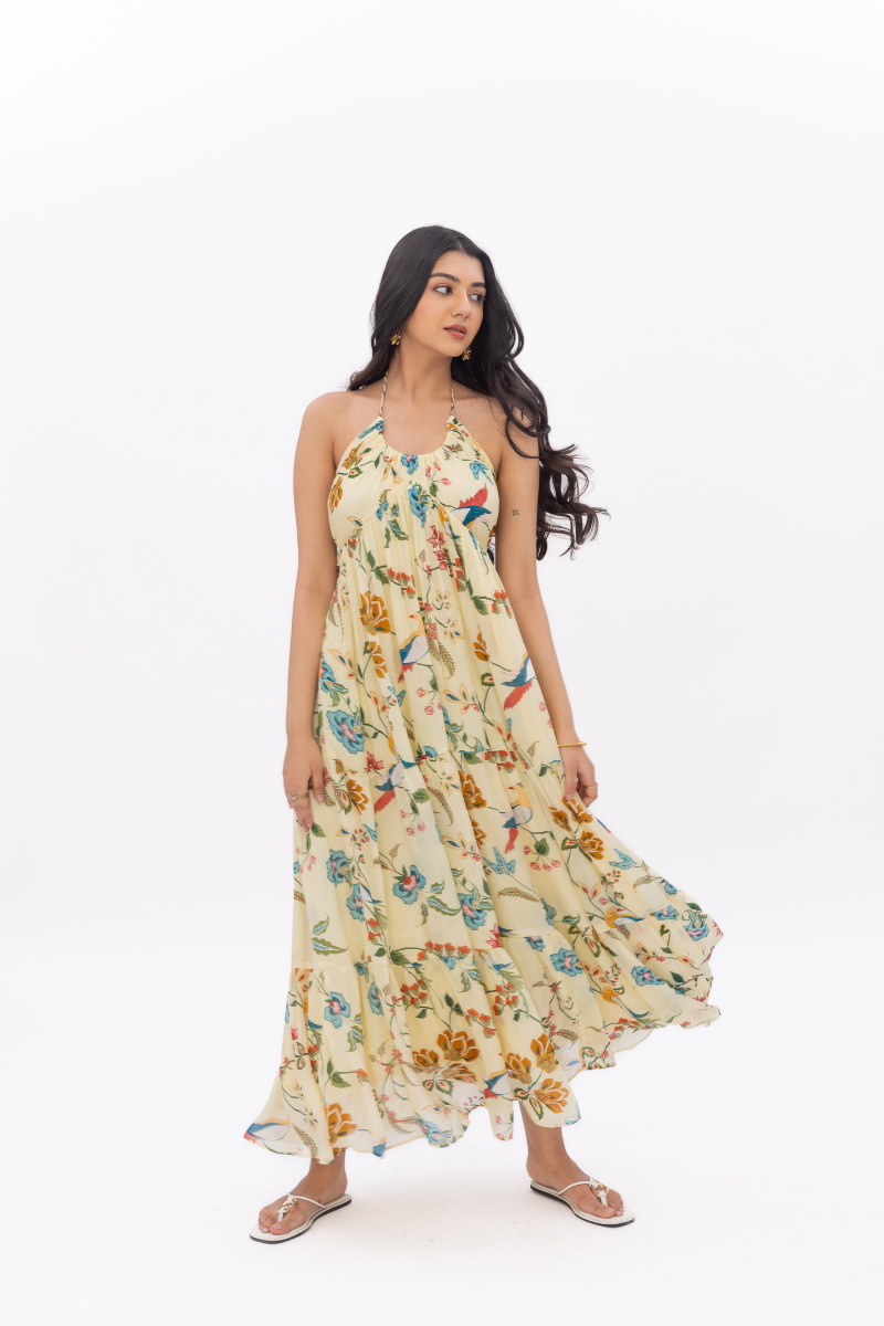 Bow-Back Riviera Chiffon Silk Midi Dress for Women - gallery