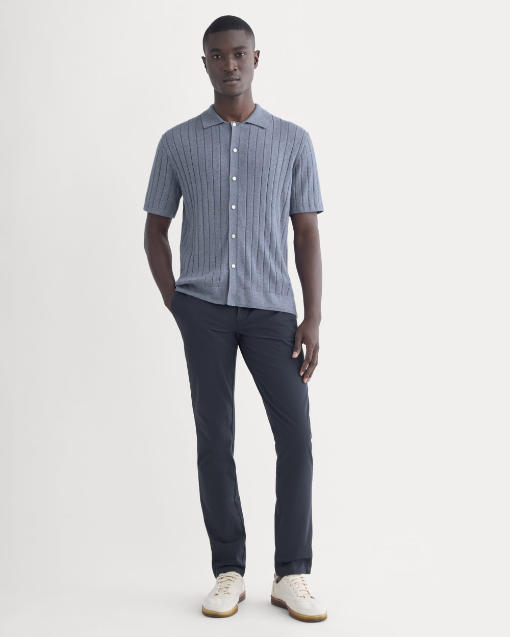 Deep Navy Slim Performance Chino Trousers for Men