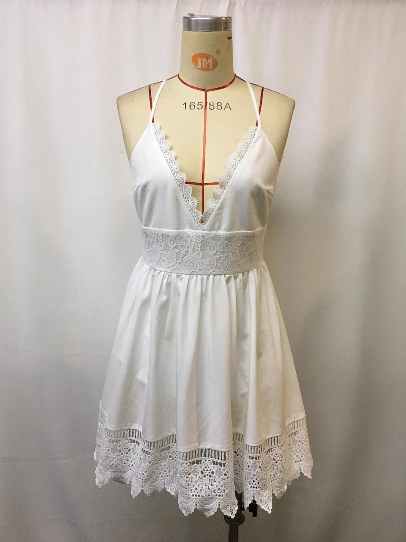 Lace Trimmed V-Neck Mini Dress for Women - gallery
