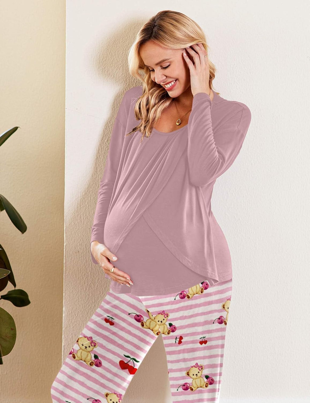 Maternity Nursing Pajama Set Long Sleeve Top & Pants - gallery