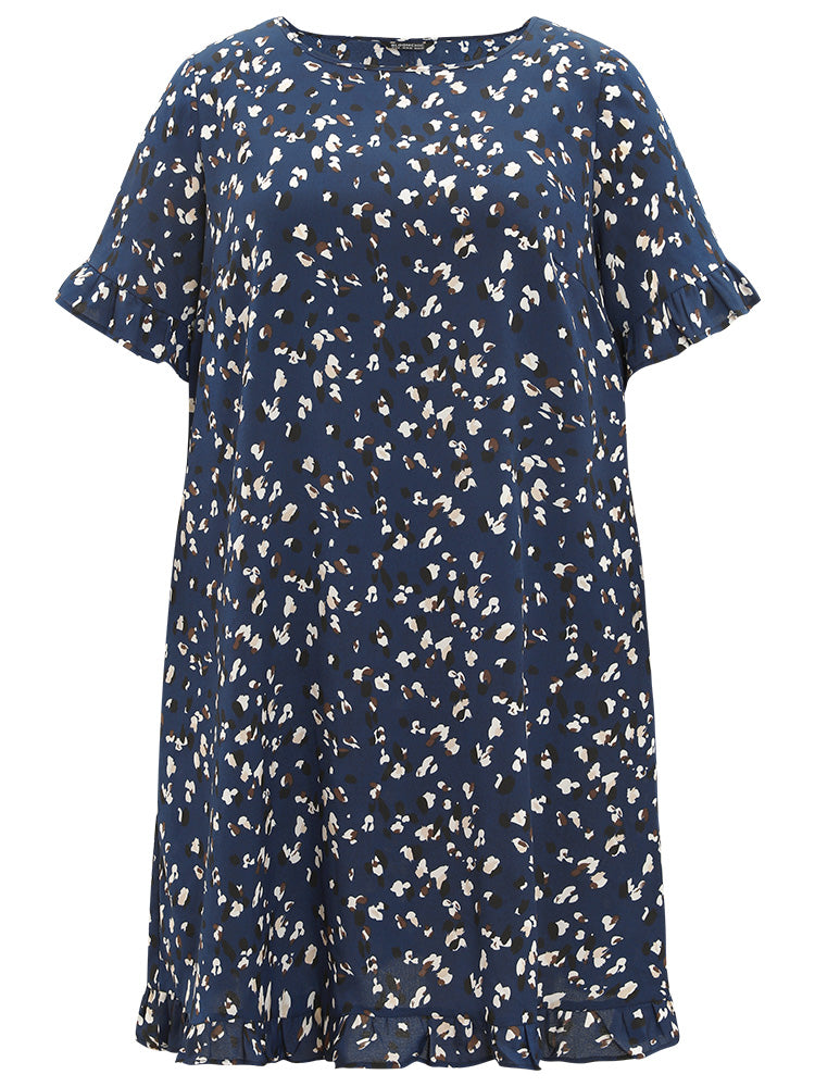 Allover Print Pocket Flutter Trim Dress for Women - gallery