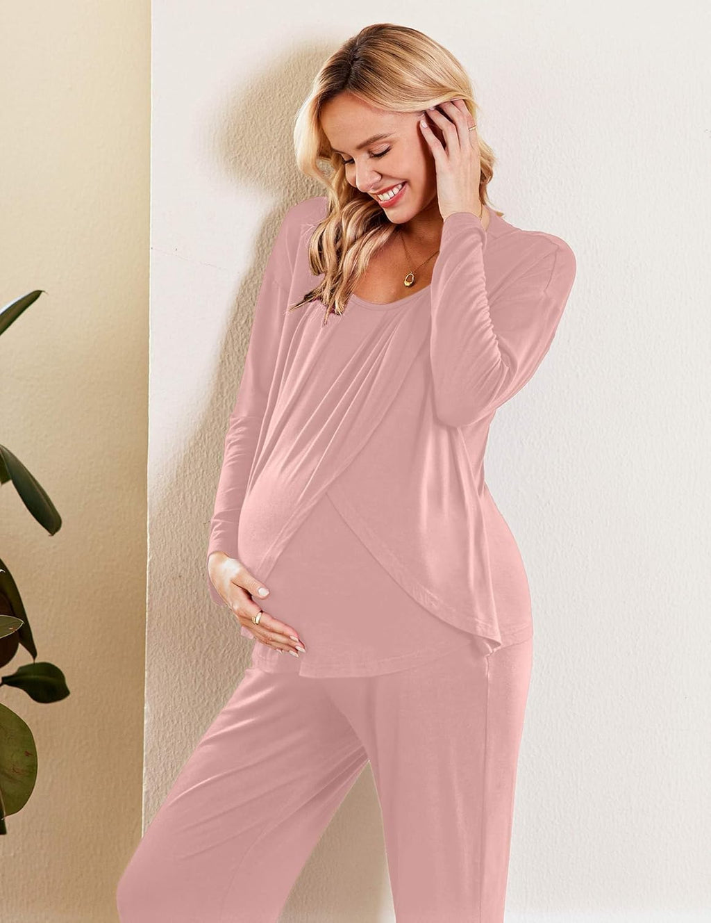 Maternity Nursing Pajama Set Long Sleeve Top & Pants - gallery