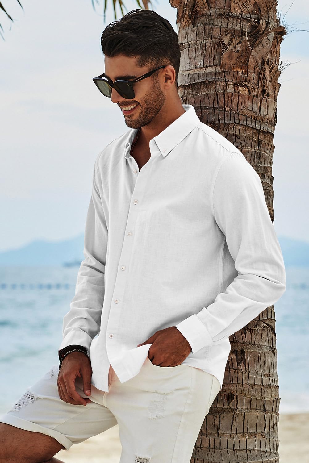 Cotton Linen Button-Down Long Sleeve Shirt for Men - gallery