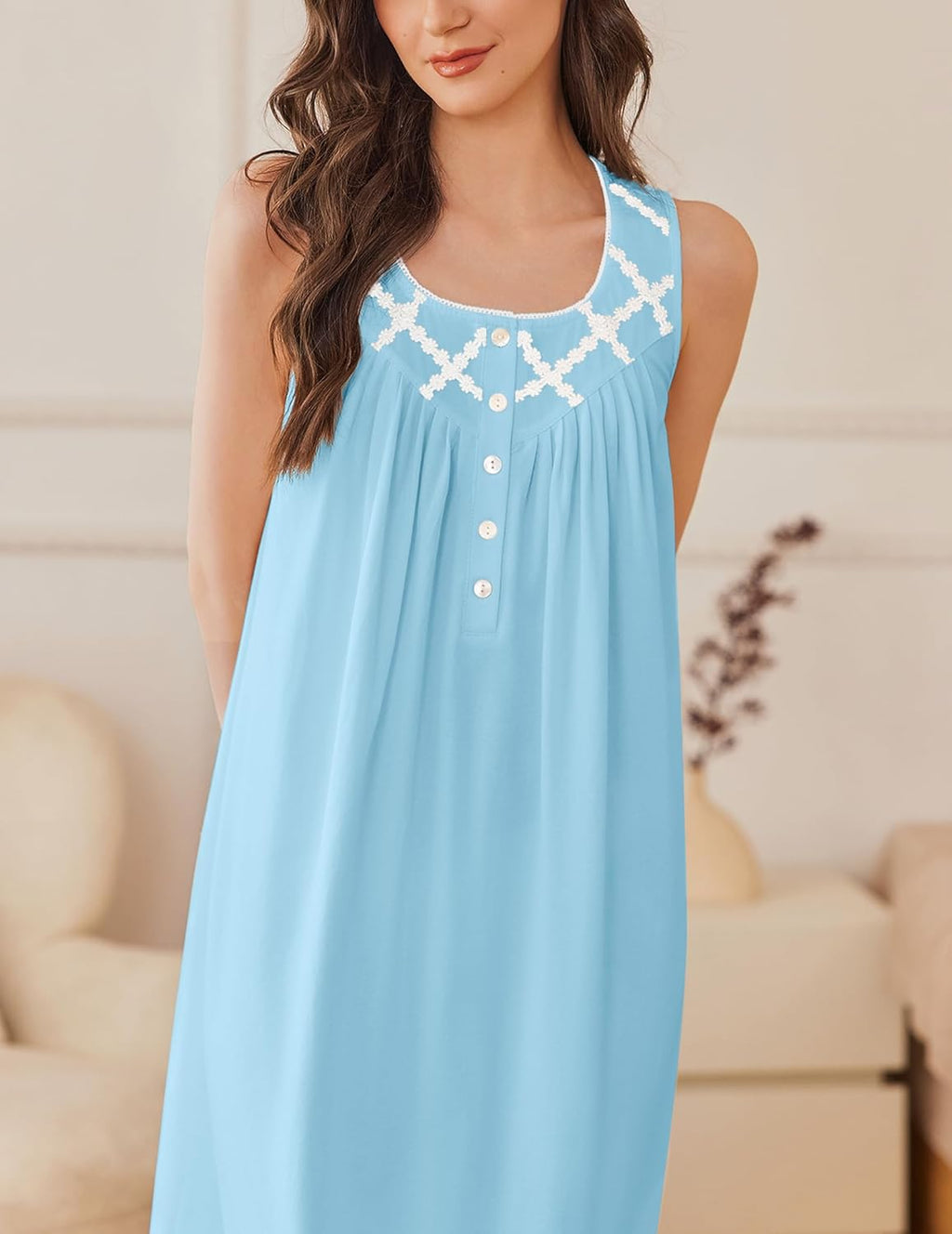 Cotton Long Night Gown Sleeveless Sleep Dress - gallery