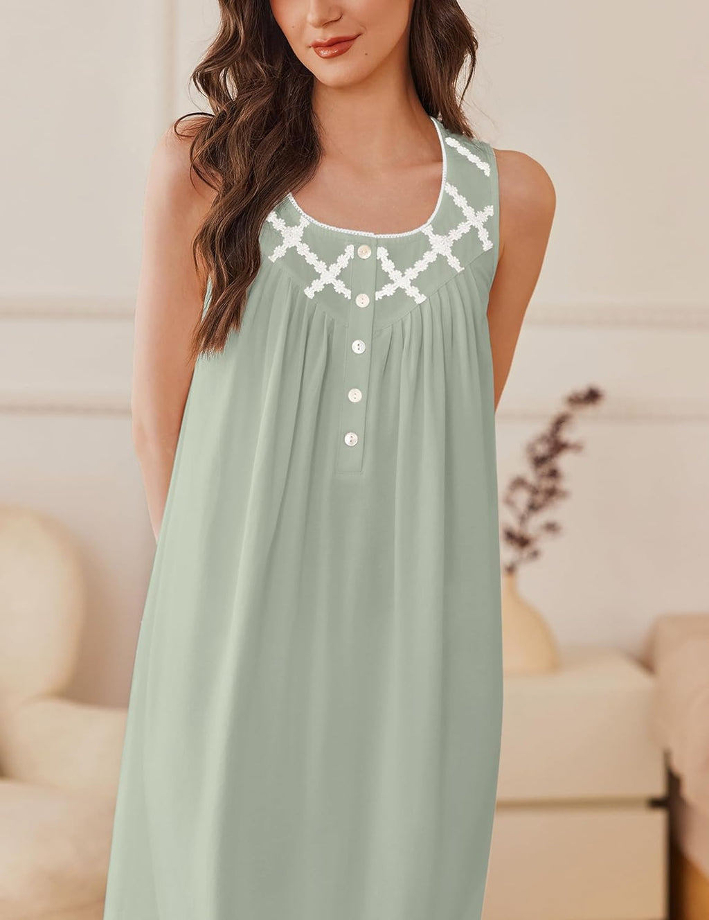 Cotton Long Night Gown Sleeveless Sleep Dress - gallery