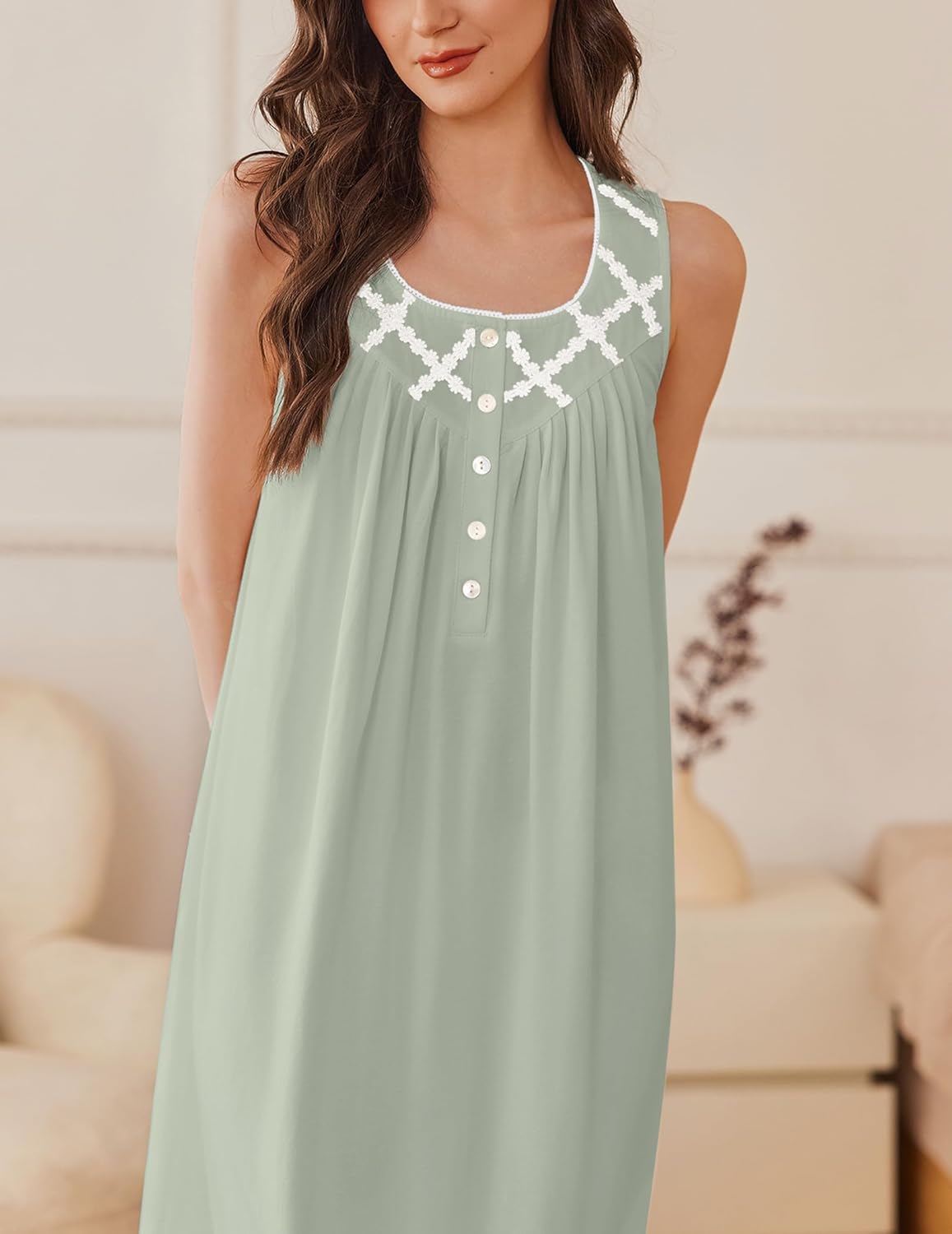 Cotton Long Night Gown Sleeveless Sleep Dress - gallery
