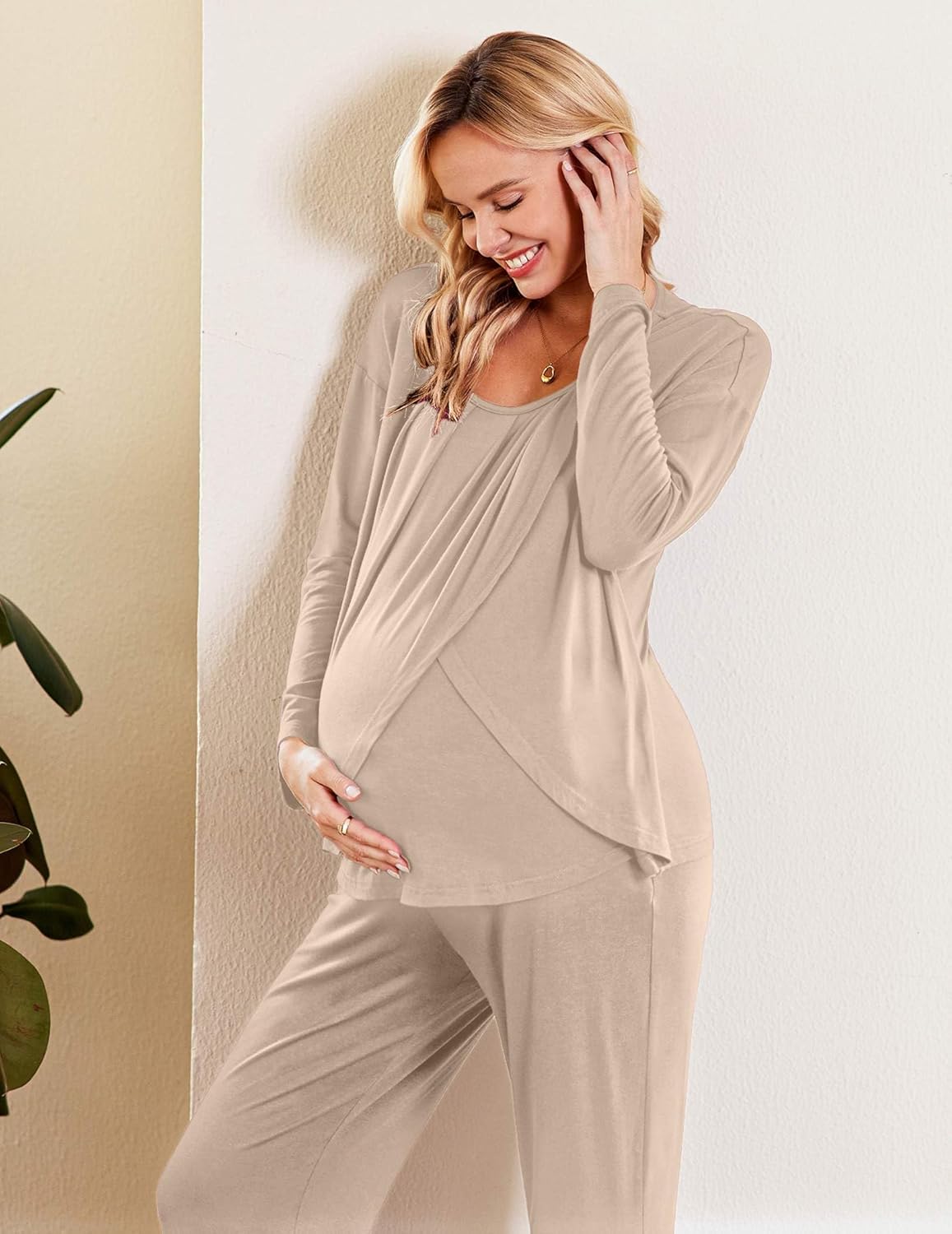 Maternity Nursing Pajama Set Long Sleeve Top & Pants - gallery