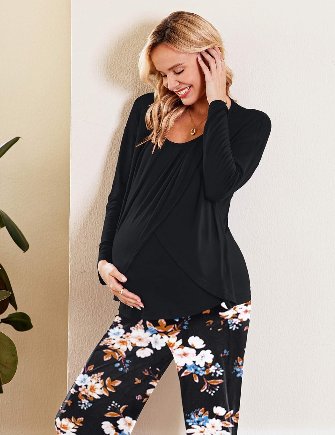 Maternity Nursing Pajama Set Long Sleeve Top & Pants - gallery