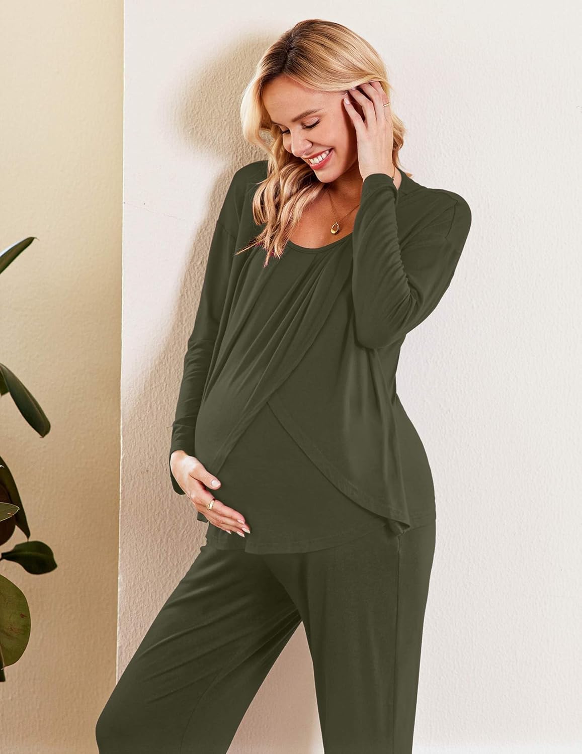 Maternity Nursing Pajama Set Long Sleeve Top & Pants - gallery