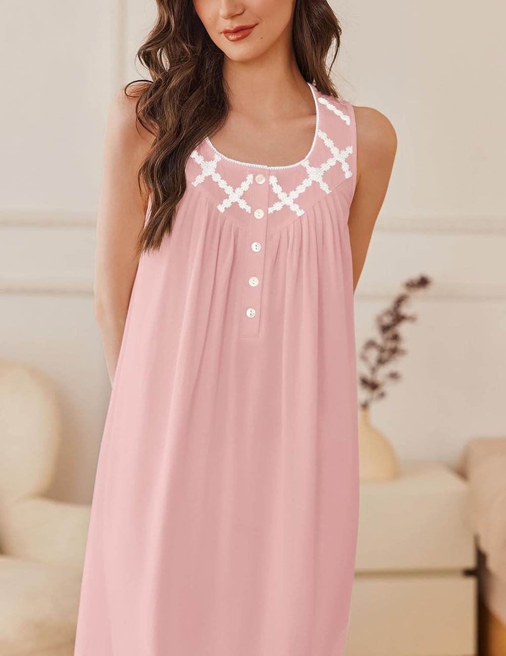 Cotton Long Night Gown Sleeveless Sleep Dress - gallery