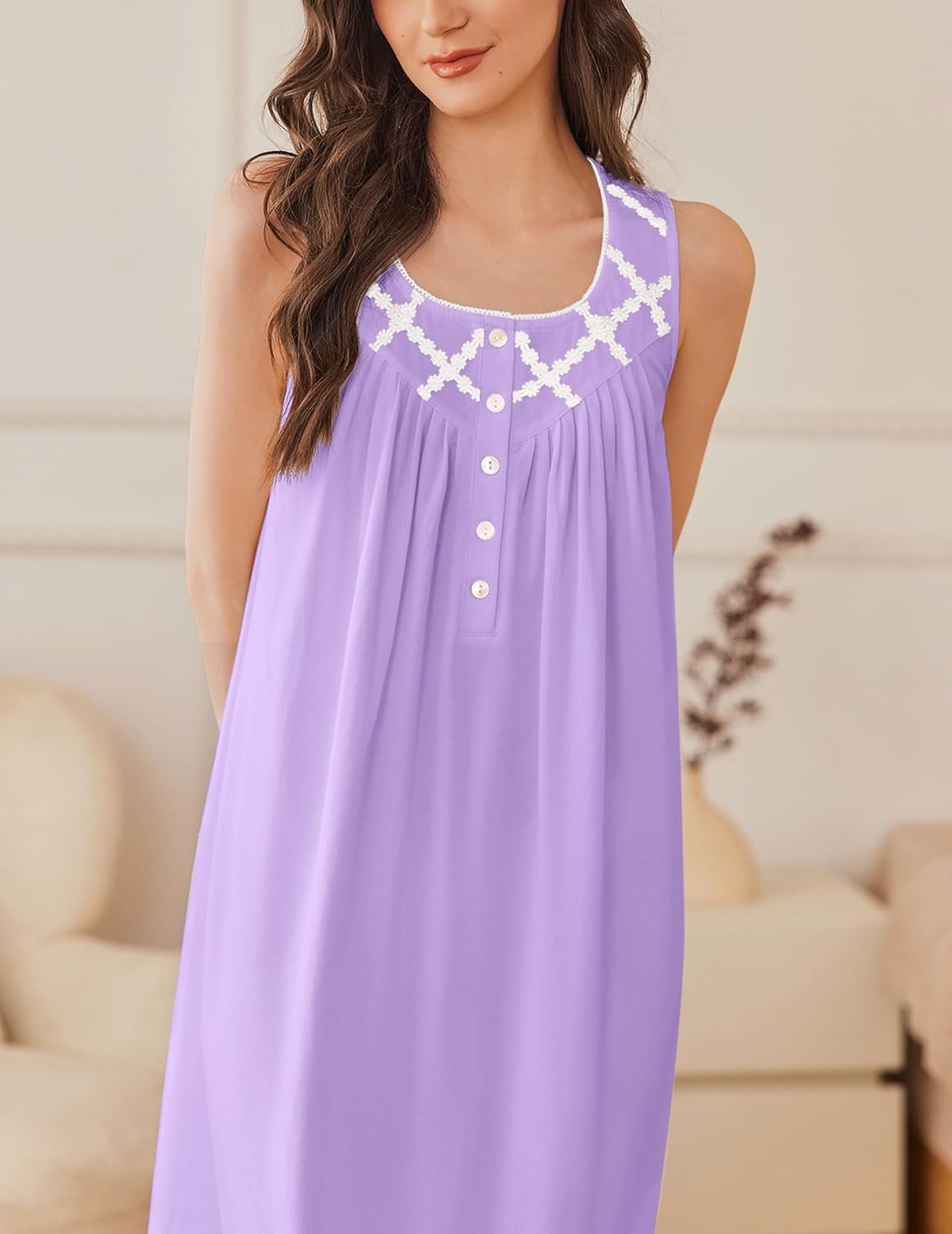 Cotton Long Night Gown Sleeveless Sleep Dress - gallery