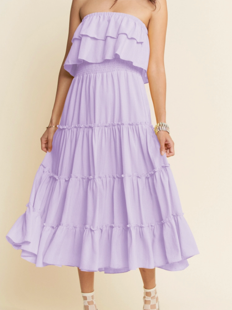 Lavender Tiered Ruffle Tube Maxi Dress for Women — Sundress