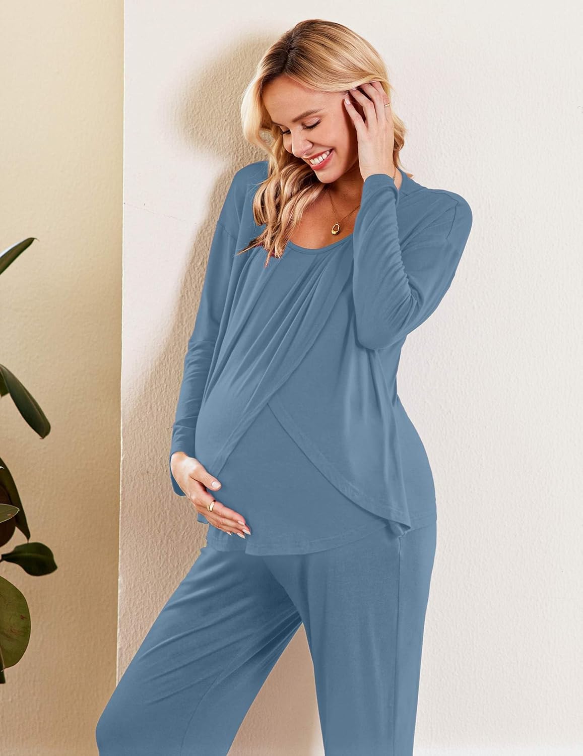 Maternity Nursing Pajama Set Long Sleeve Top & Pants - gallery