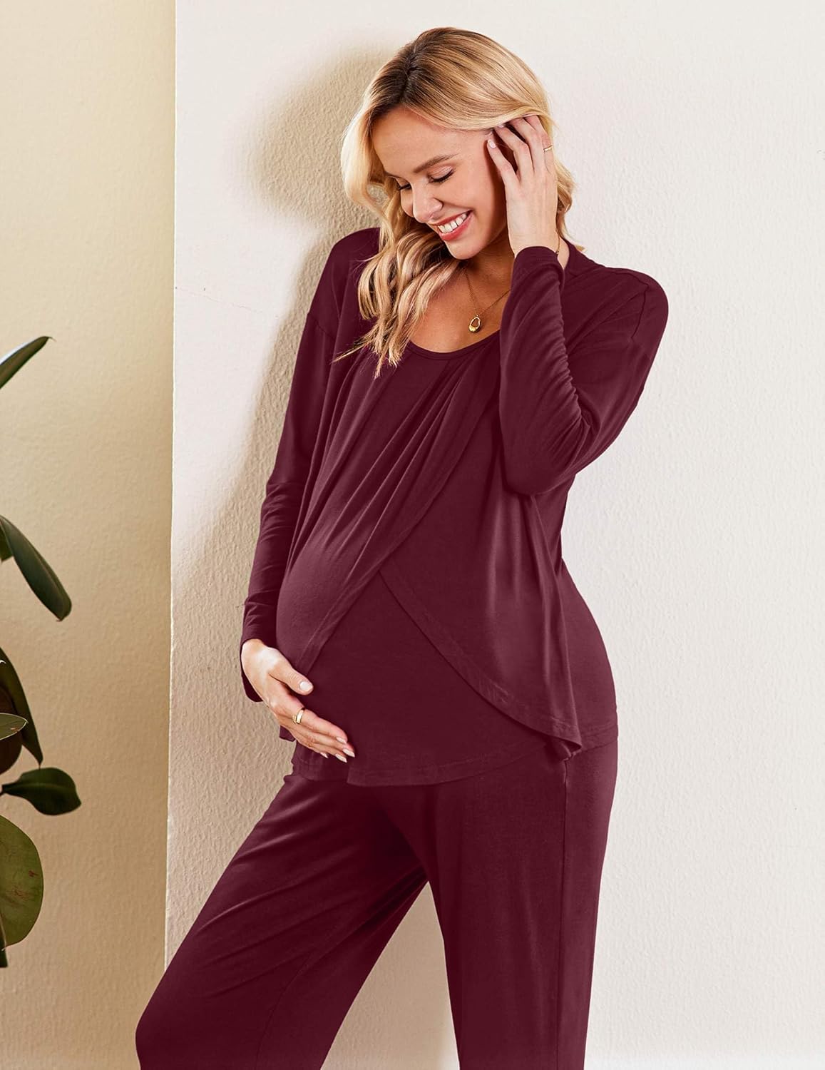Maternity Nursing Pajama Set Long Sleeve Top & Pants - gallery