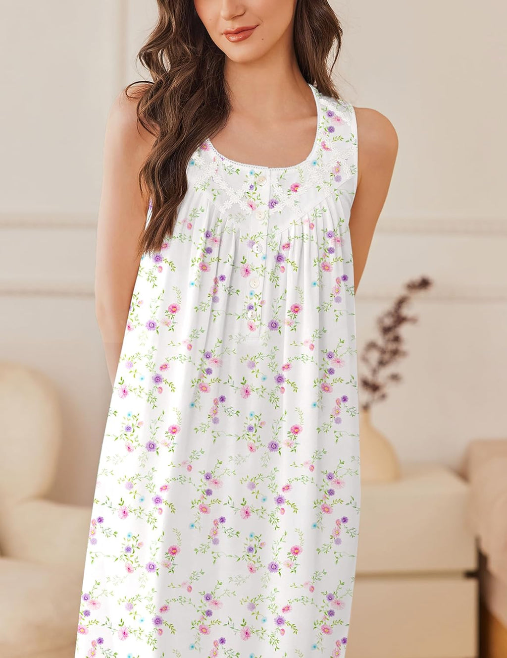 Cotton Long Night Gown Sleeveless Sleep Dress - gallery