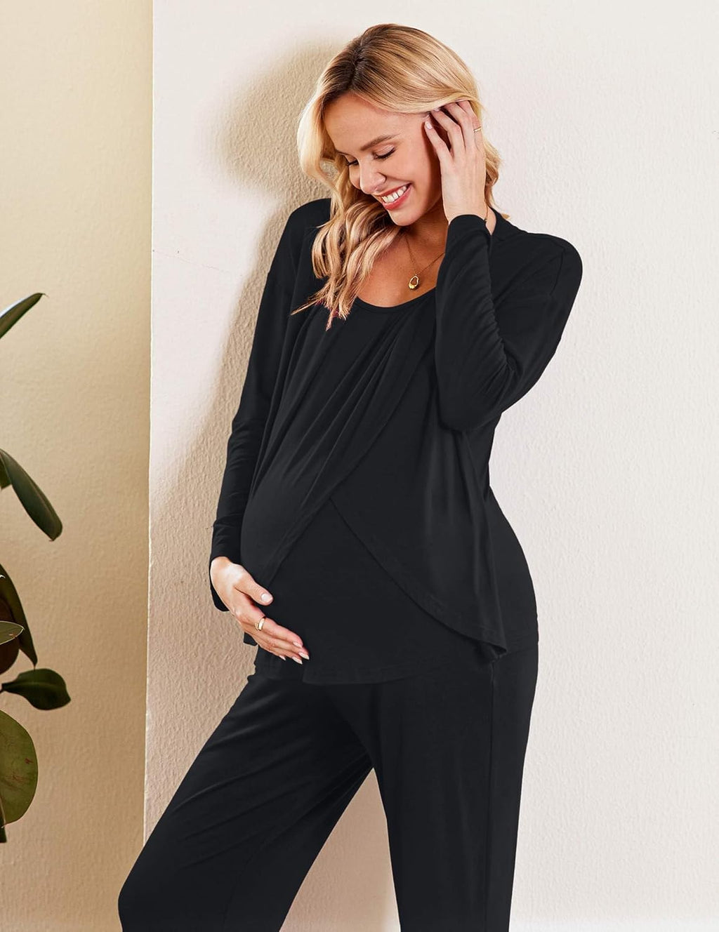 Maternity Nursing Pajama Set Long Sleeve Top & Pants - gallery