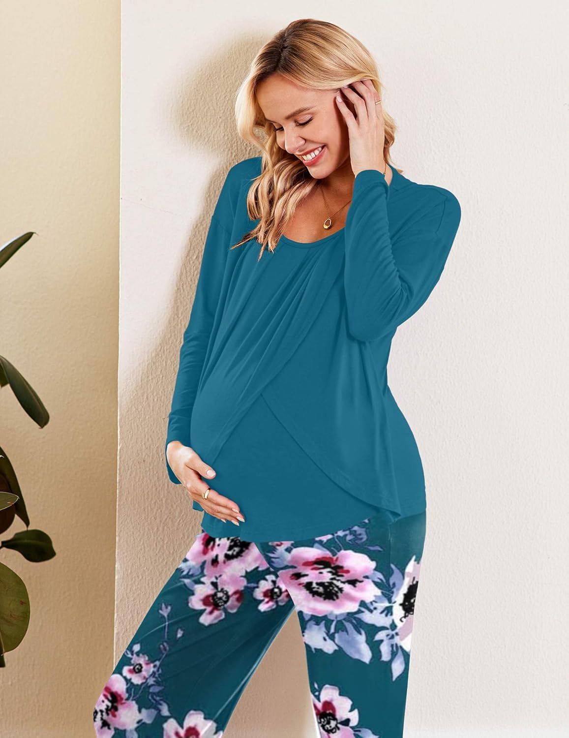Maternity Nursing Pajama Set Long Sleeve Top & Pants - gallery