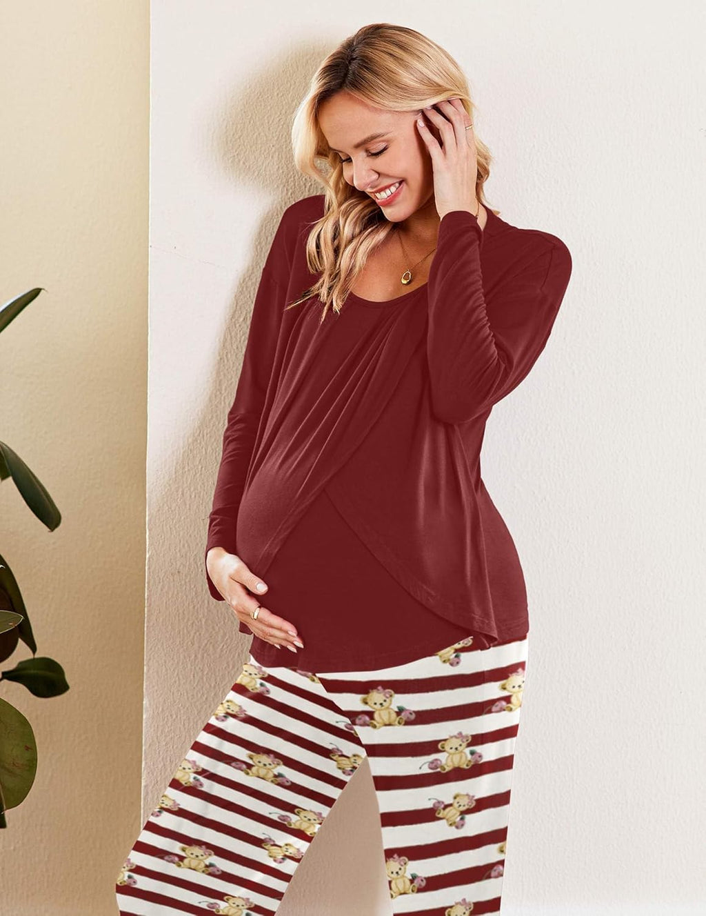 Maternity Nursing Pajama Set Long Sleeve Top & Pants - gallery