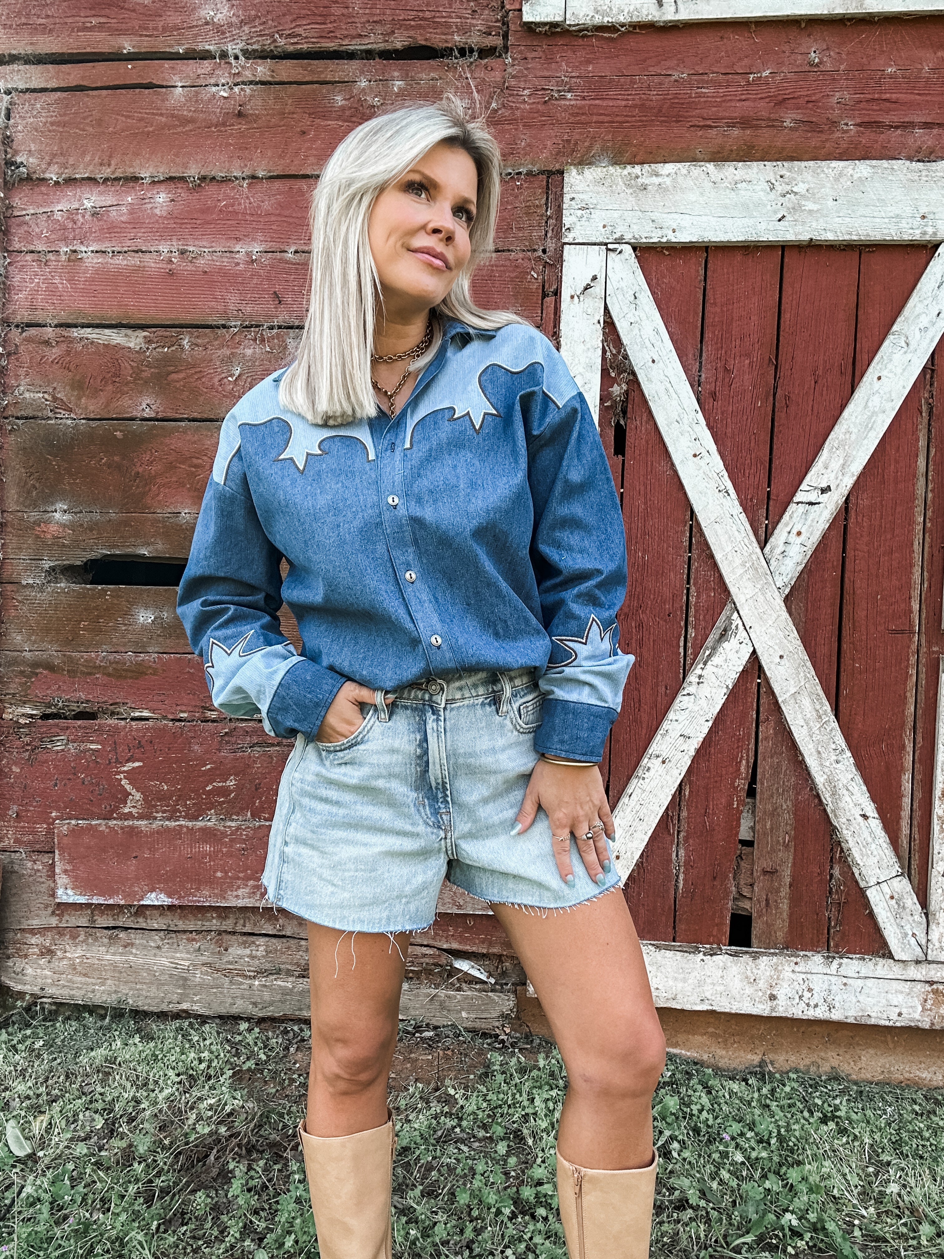 Vintage Western Embroidered Denim Top for Women — Button Front - gallery
