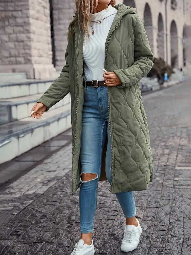 Long-Sleeve Hooded Quilted Cotton Coat