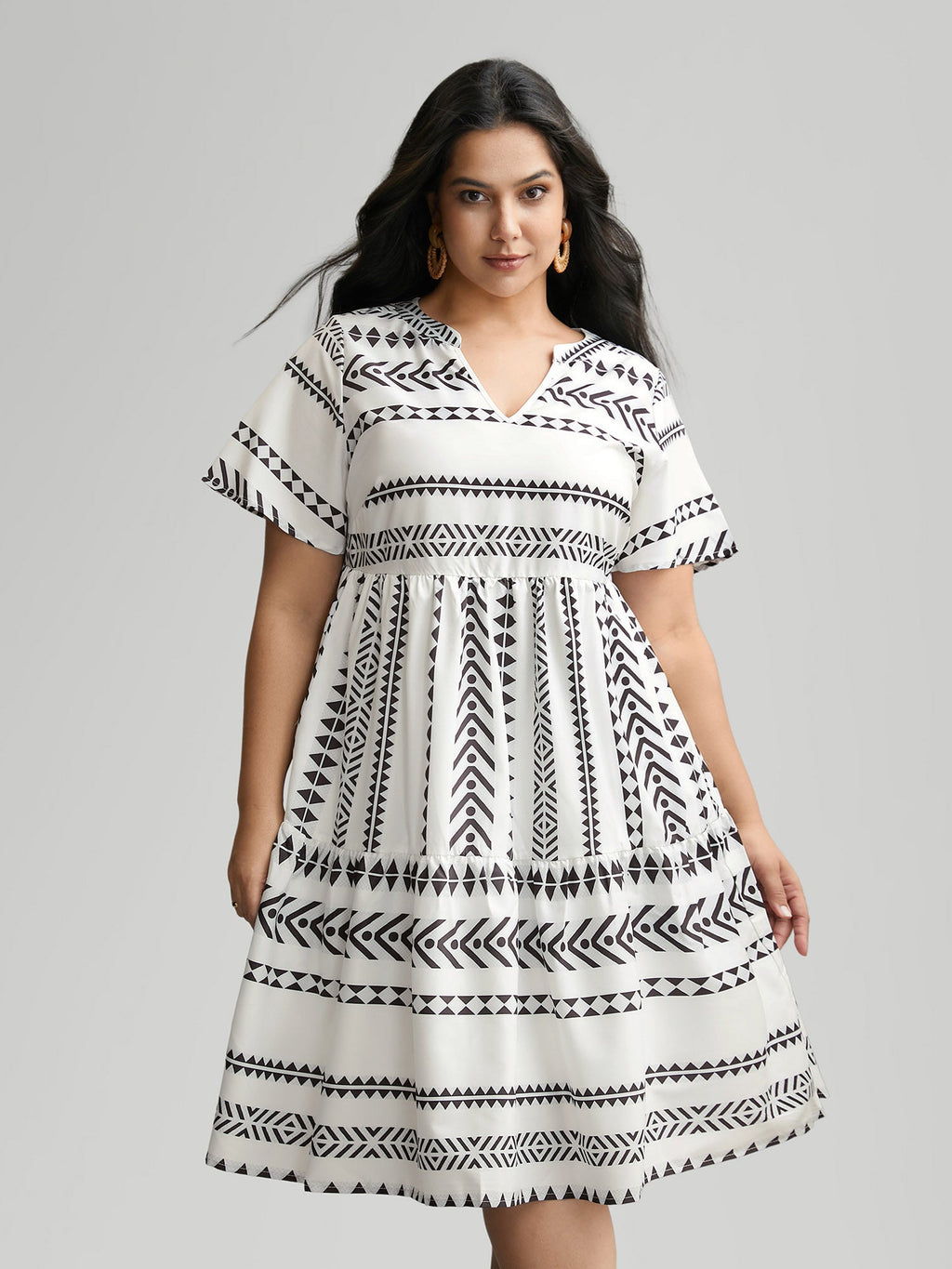 Bandana Geometric Ruffle Sleeve Babydoll Dress for Women - gallery