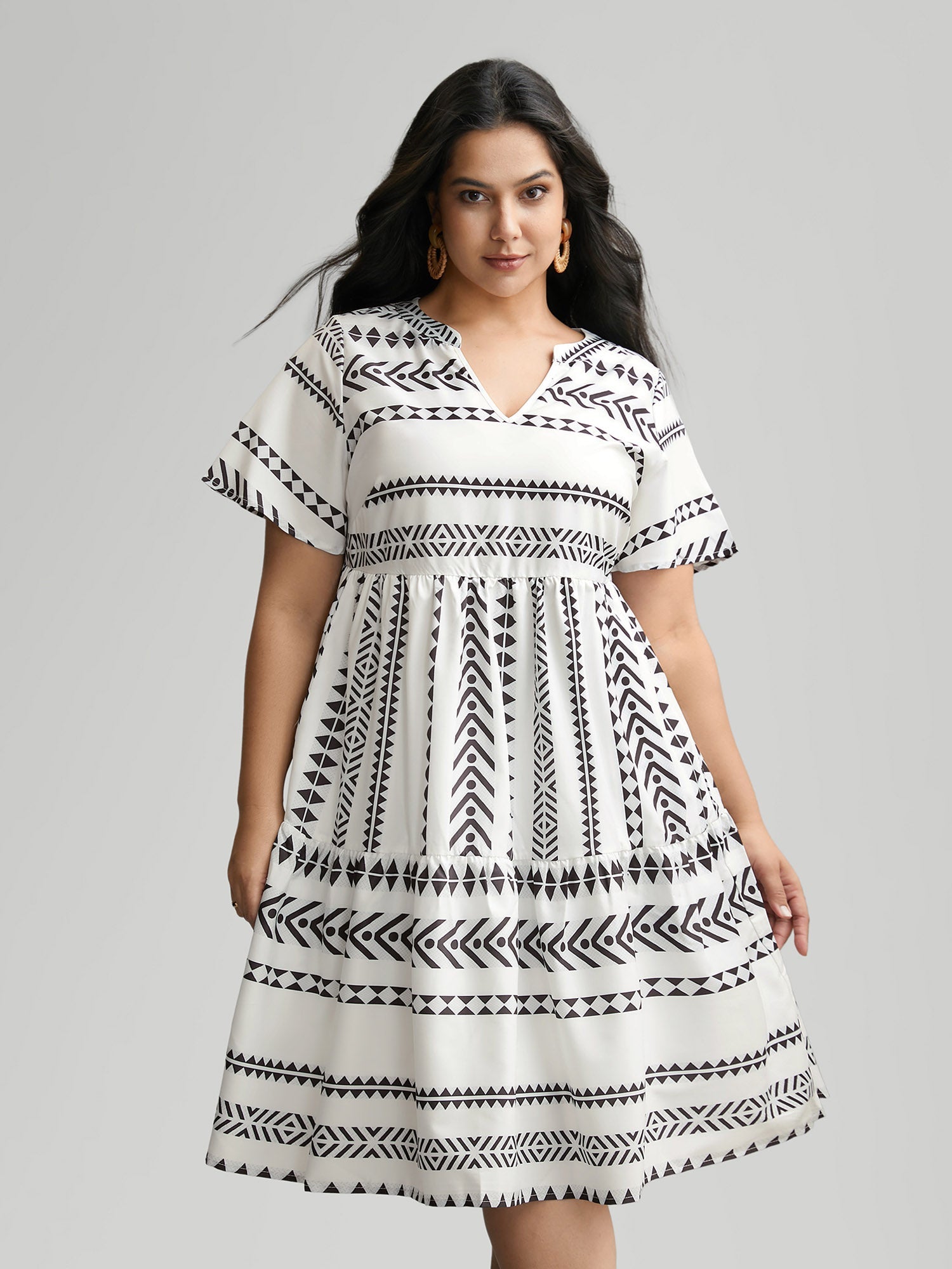 Bandana Geometric Ruffle Sleeve Babydoll Dress for Women - gallery