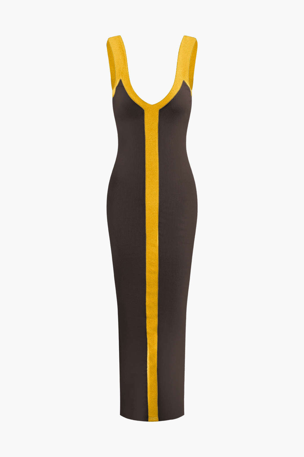 Colorblock V-Neck Ribbed Split Maxi Dress for Women - gallery