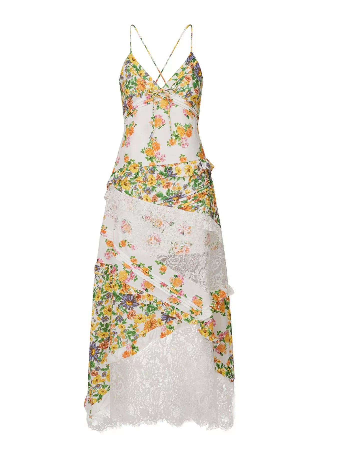 Lace Floral Ruffle Trim Maxi Dress for Women - gallery