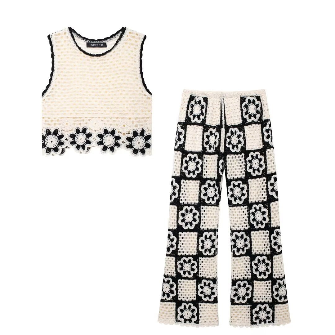 Edra Crochet Holiday Coord Top & Pant Set for Women - gallery
