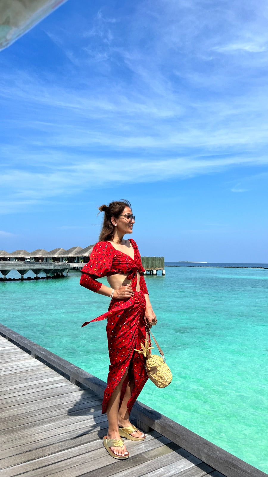 Red Printed Dhoti Coord Set for Women - gallery