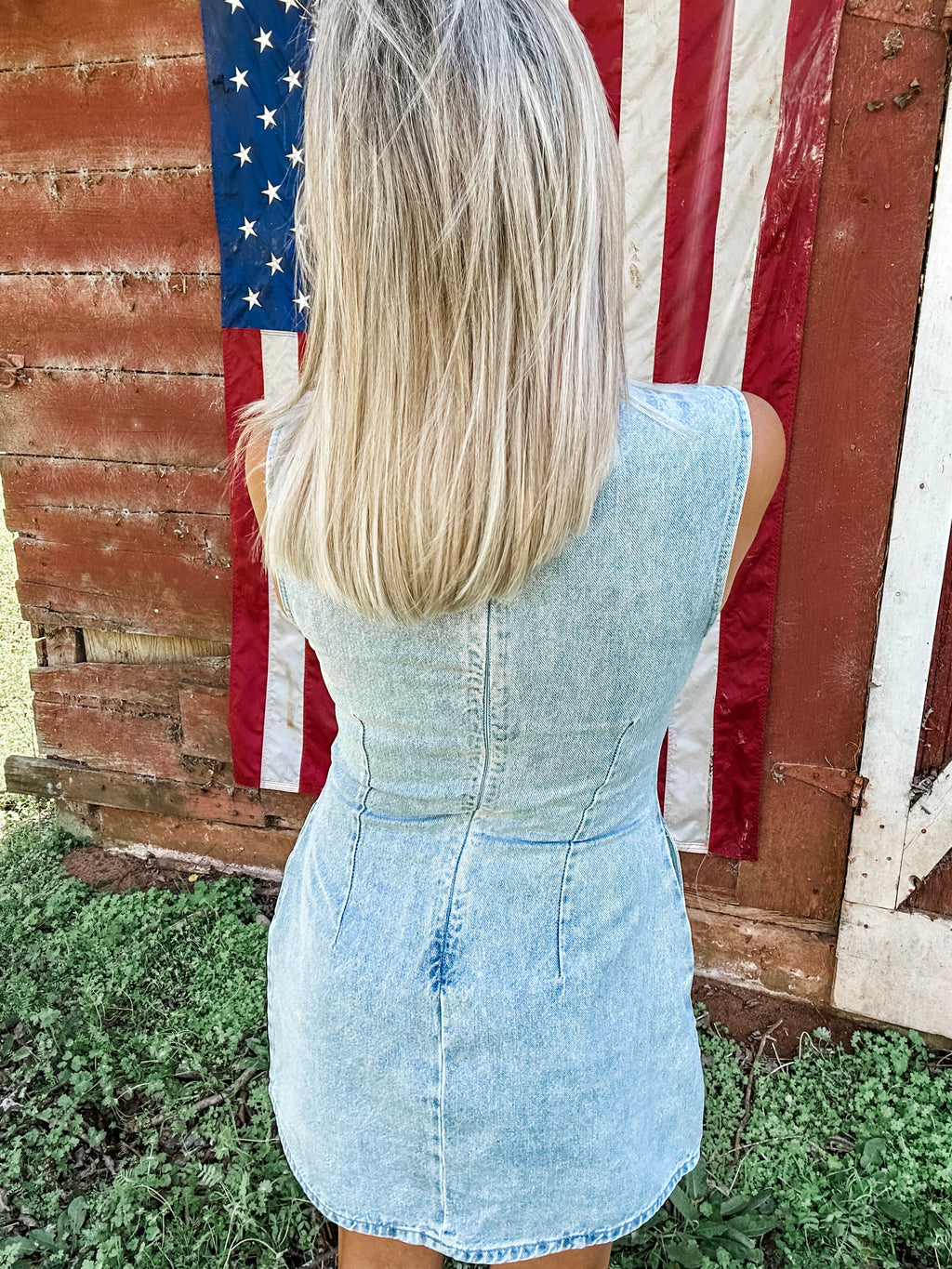 Mineral Wash Denim Dress for Women — Bow Side Slits - gallery