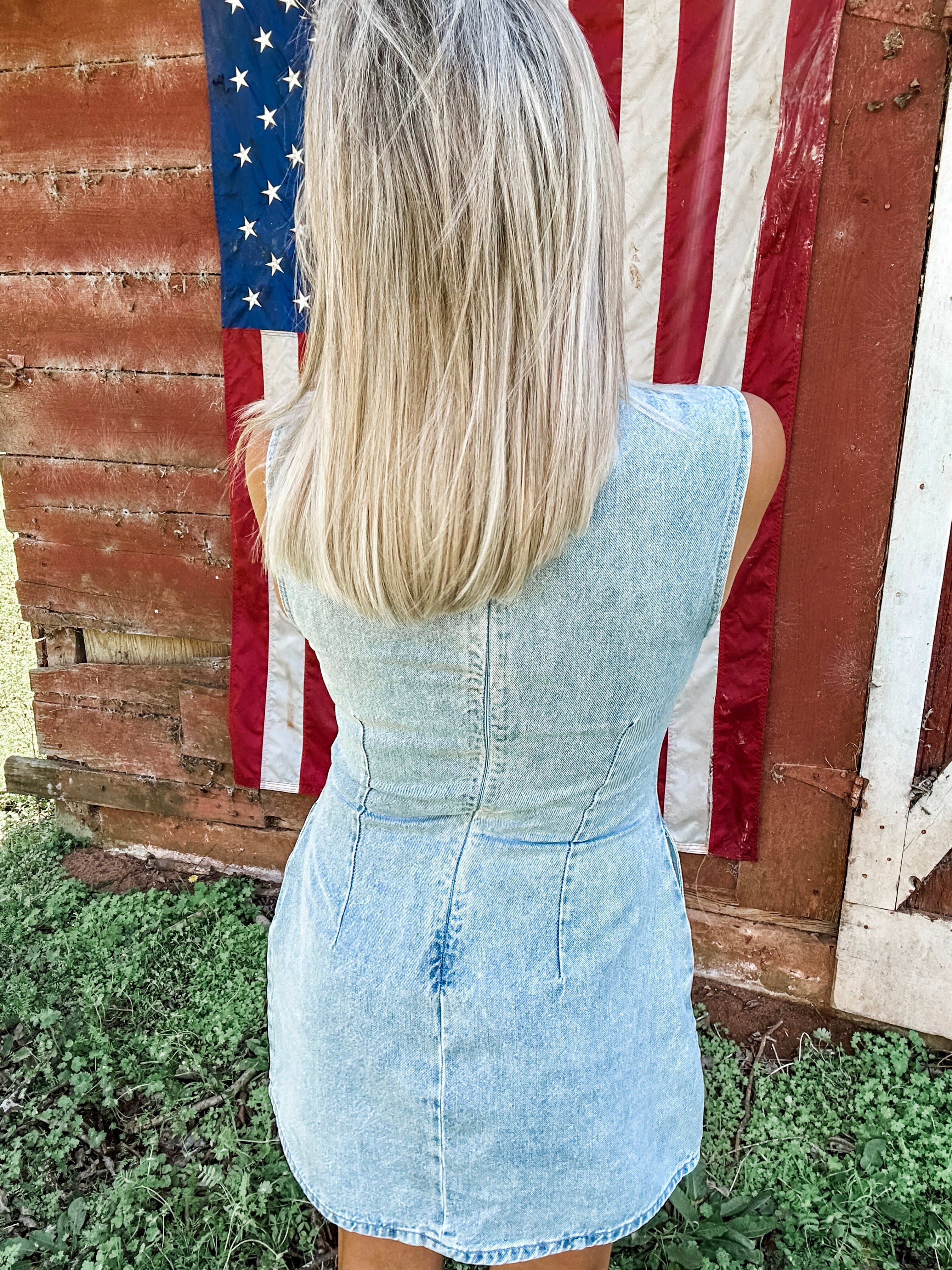 Mineral Wash Denim Dress for Women — Bow Side Slits - gallery