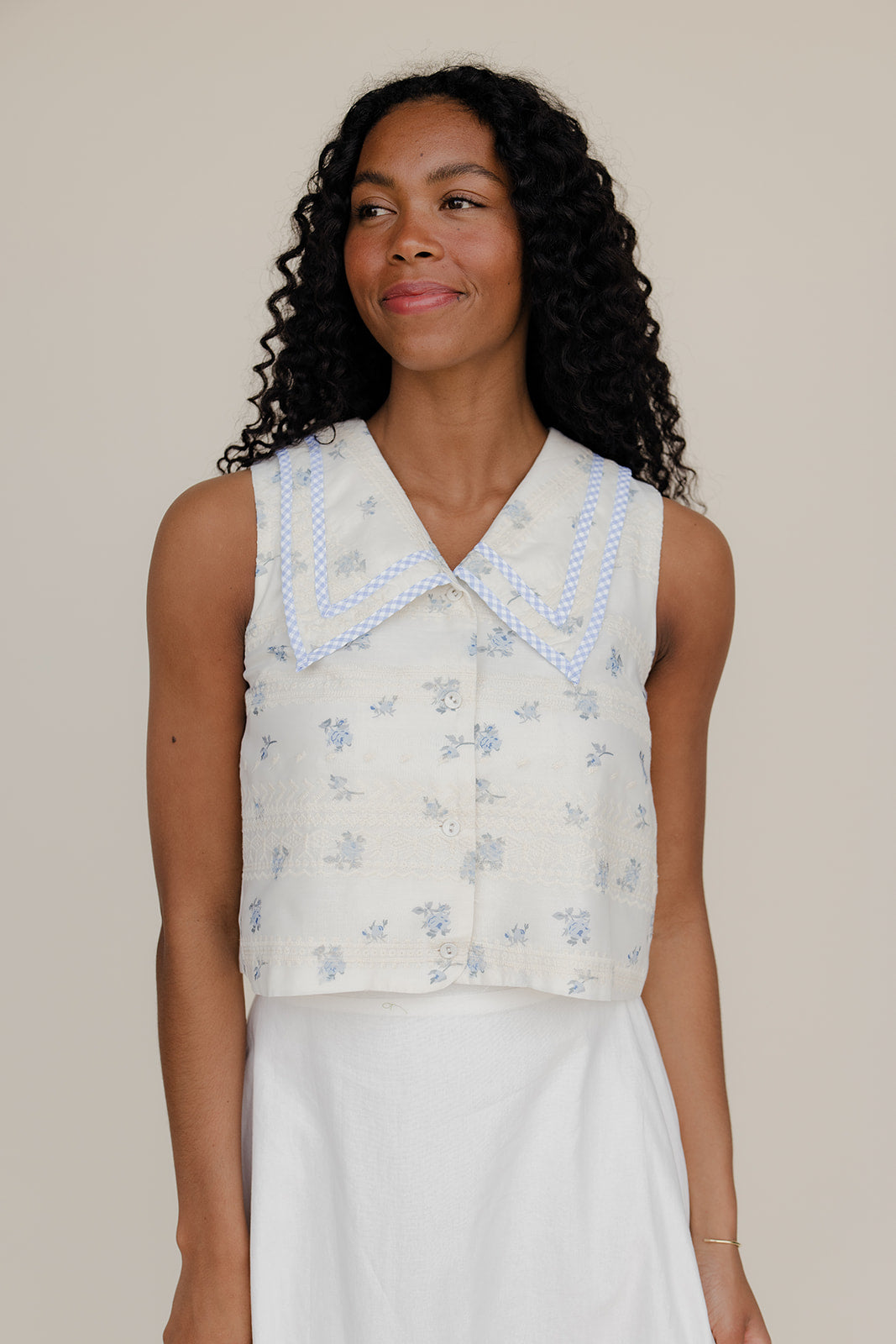 Forget Me Not Collared Tank Cami Top for Women - gallery