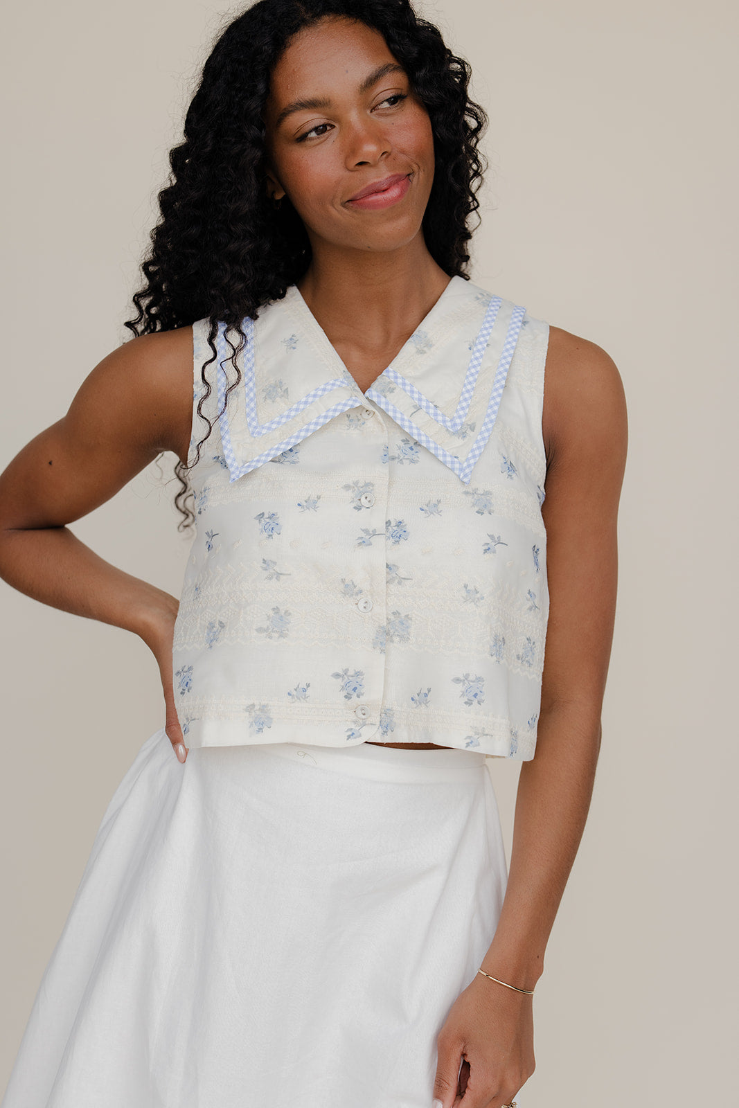 Forget Me Not Collared Tank Cami Top for Women - gallery
