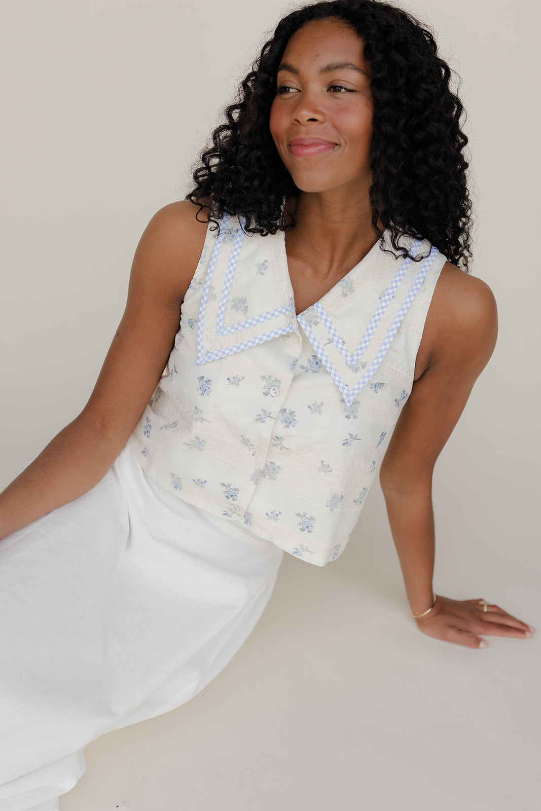 Forget Me Not Collared Tank Cami Top for Women - gallery