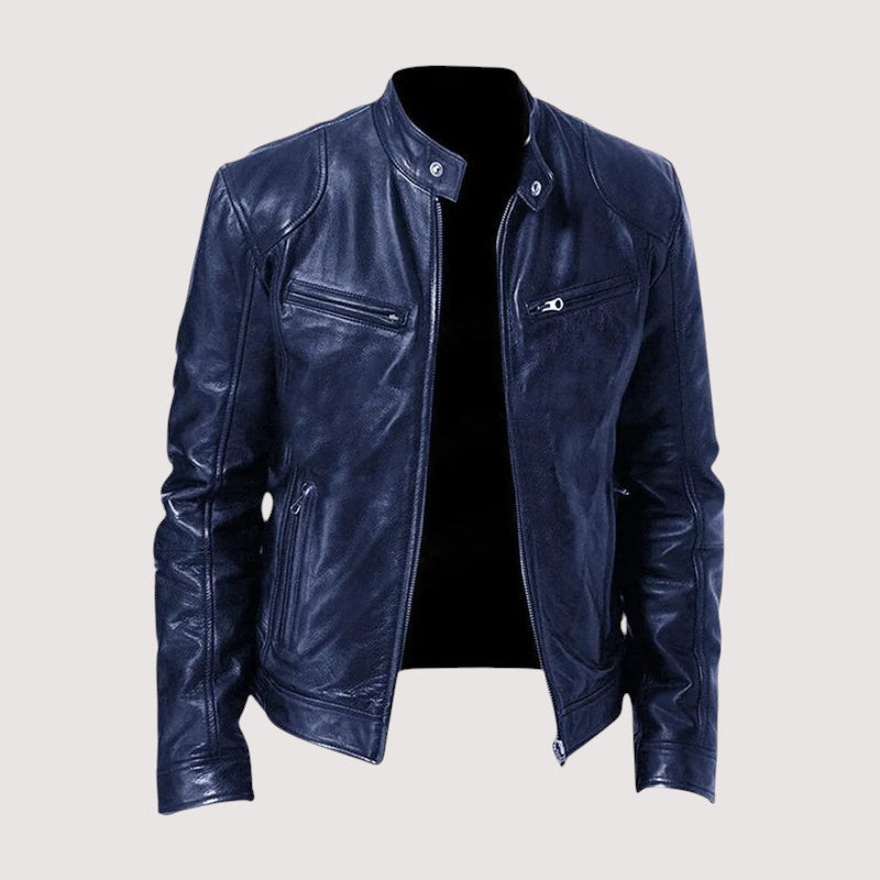 Faux Leather Jacket for Men - Dark Blue