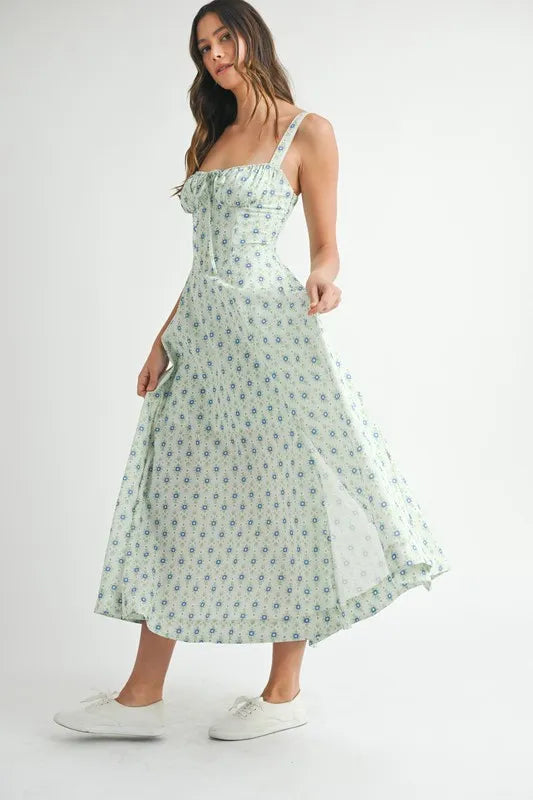 Floral Print Bustier Lace-Up Midi Dress for Women - gallery