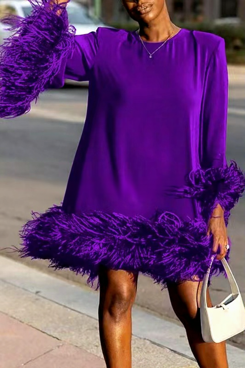 One-Shoulder Feathered Mini Dress