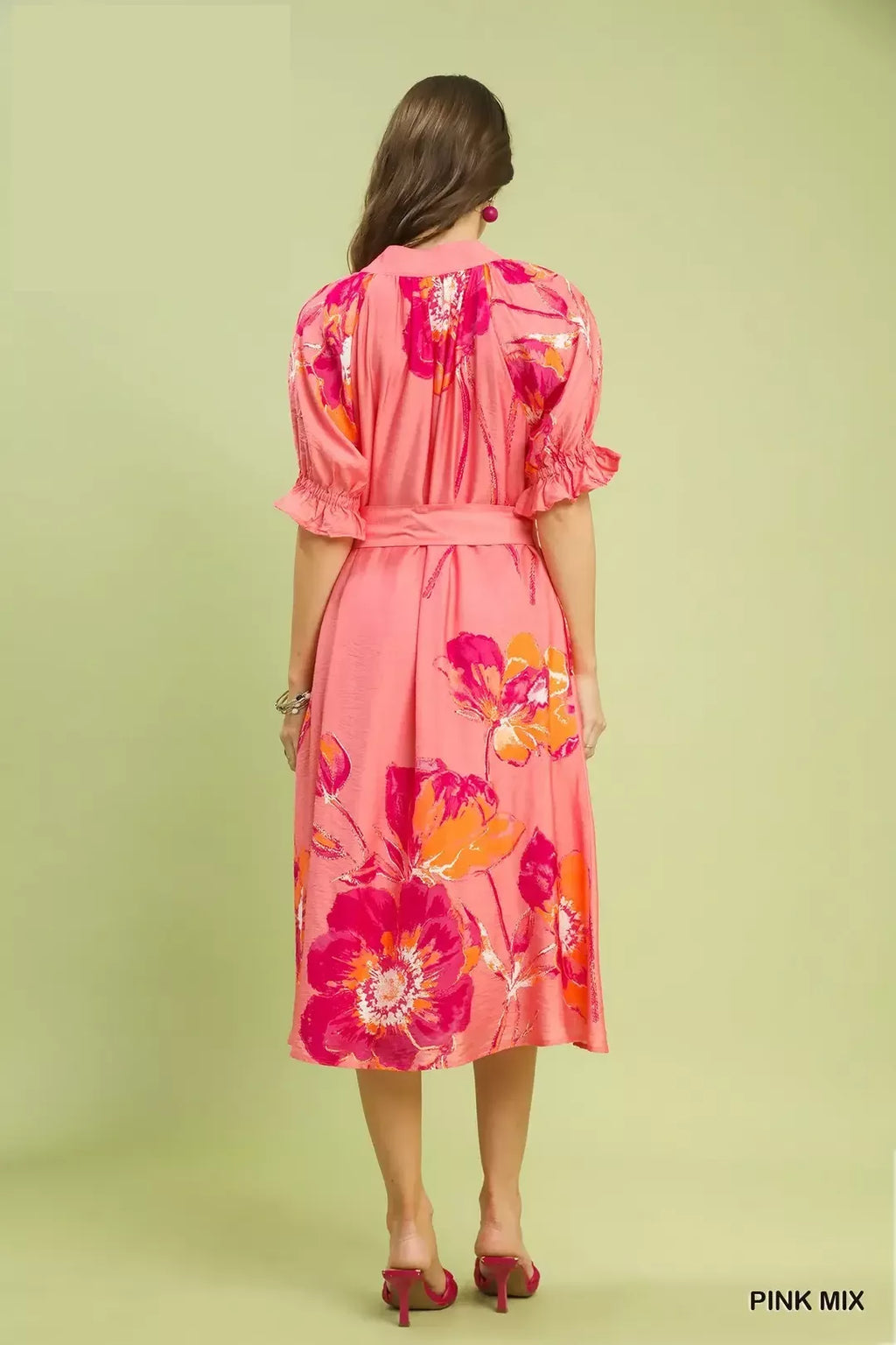 Floral Flounce Sleeve Belted Midi Dress for Women — Boho - gallery