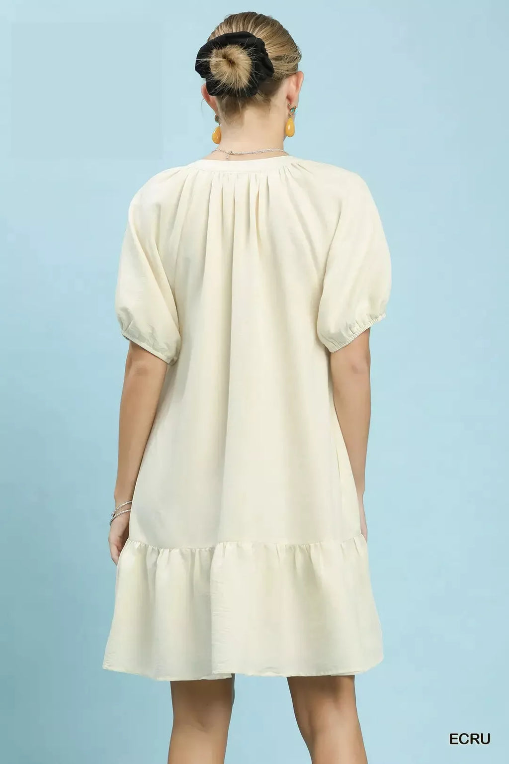 Embroidered Floral Babydoll Dress for Women — Puff Sleeves - gallery
